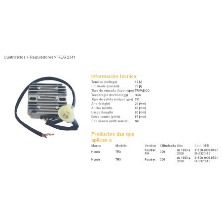 DZE voltage regulator (rectifier) ​​HONDA TRX300 FW FOURTRAX 93-00 (31600-HC5-970) (SH532C-13,ESR128)
