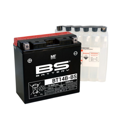 BS akumuliatorius BT14B-BS (YT14B-BS) 12V 12AH 150X69X145 Elektrolitų užpildas atskirai (210A)  UE2019/1148