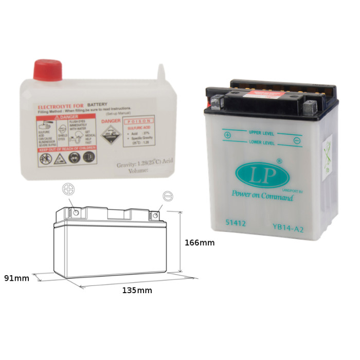 LANDPORT battery YB14-A2 12V 14AH 135X91X167 Electrolyte filler separately UE2019/1148
