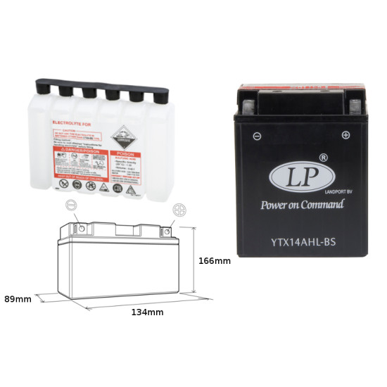 LANDPORT battery YTX14AHL-BS 12V 12AH 134X89X166 (ARCTIC CAT, MOTO GUZZI) Electrolyte filler separately UE2019/1148