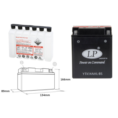 LANDPORT battery YTX14AHL-BS 12V 12AH 134X89X166 (ARCTIC CAT, MOTO GUZZI) Electrolyte filler separately UE2019/1148