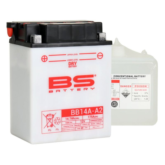 BS 2022/02 battery BB14A-A2 (YB14A-A2) 12V 14AH 134X89X176 Electrolyte filling separately (175A) (3) UE2019/1148