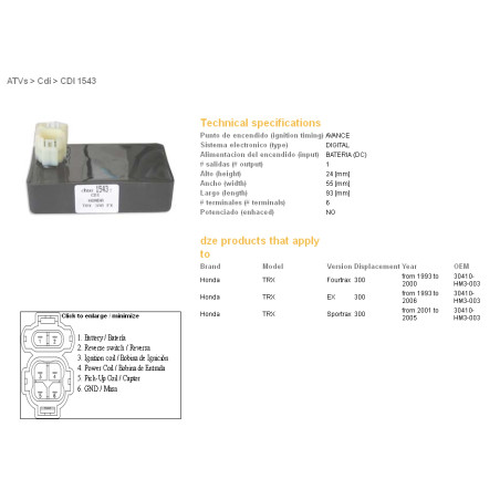 DZE CDI (ignition module) CDI HONDA TRX300 EX 93-05 (30410-HM3-003)