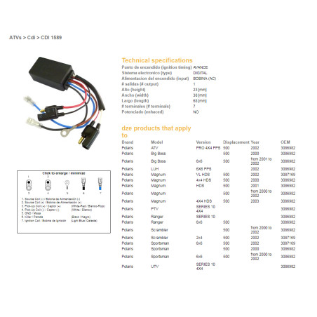 DZE CDI (ignition module) CDI POLARIS 500 '00-'03 (OEM 3086982, 3087169)