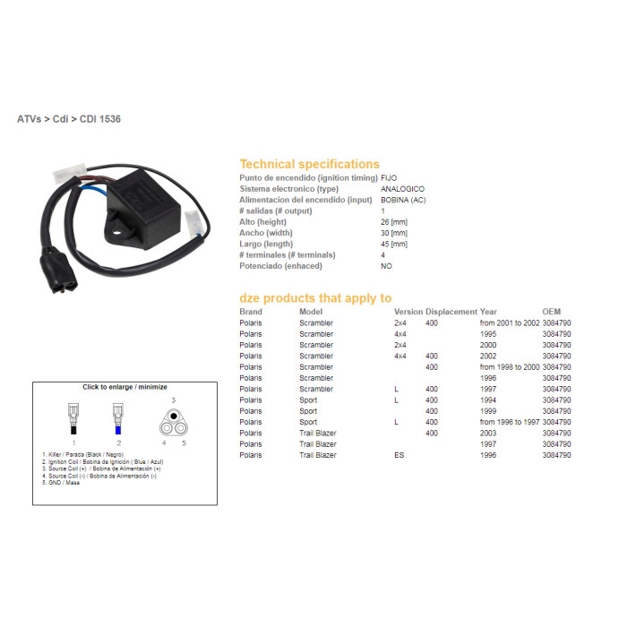 DZE CDI (ignition module) CDI POLARIS SCRAMBLER 400 95-02, SPORT 400, TRAIL BLAZER 400