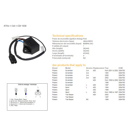 DZE CDI (ignition module) CDI POLARIS SCRAMBLER 400 95-02, SPORT 400, TRAIL BLAZER 400