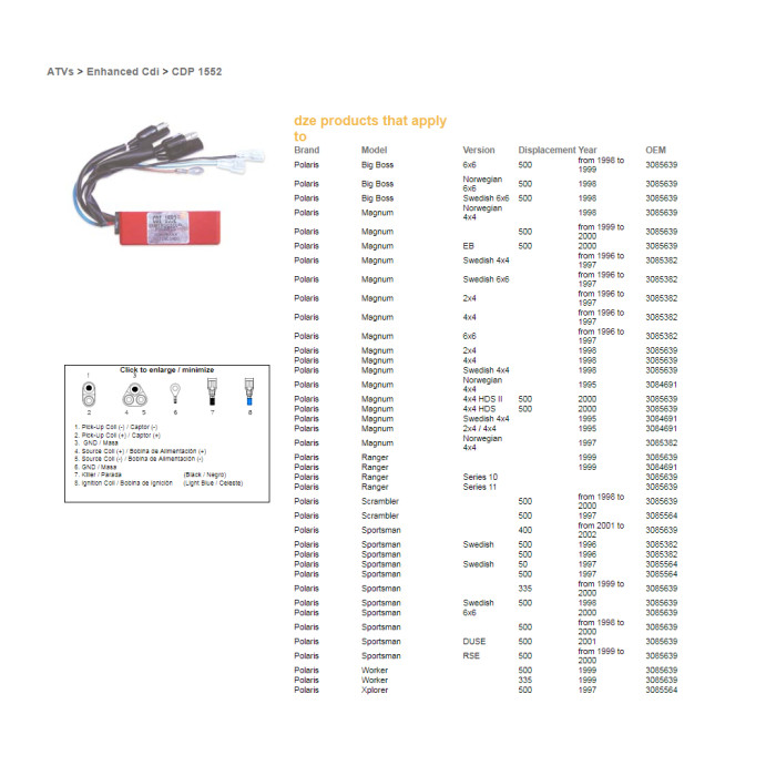 DZE CDI (ignition module) CDI POLARIS SPORTSMAN 500 (96-00), 400 (01-02), SCRAMBLER 500 (97-00) - replaced 1357-01