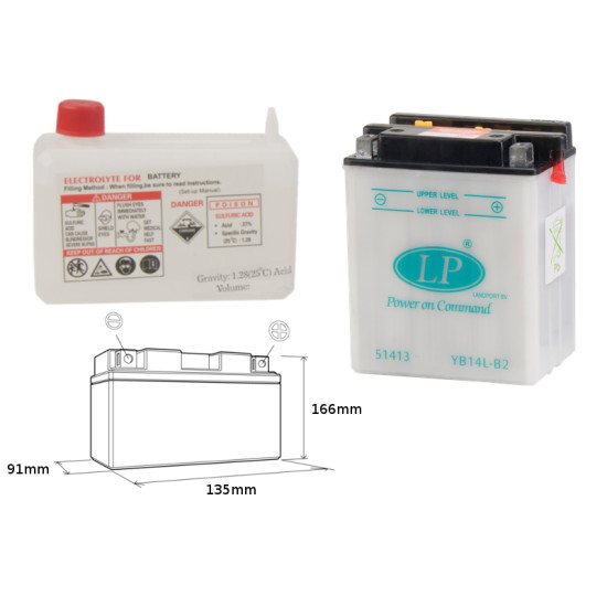 LANDPORT battery YB14L-B2 12V 14AH 135X91X167 Electrolyte filler separately UE2019/1148