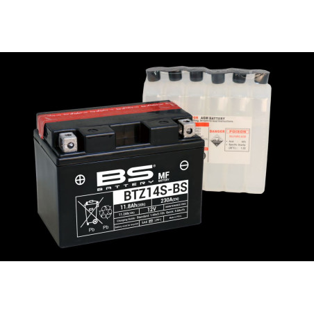 BS akumuliatorius BTZ14S-BS (YTZ14S, YTZ14S-BS) 12V 11,2AH 150X86X110 Elektrolitų užpildas atskirai (230A)  UE2019/1148