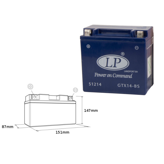 LANDPORT gel battery GTX14-BS 12V 12AH 152X88X147 filled - old product code GTX144 L
