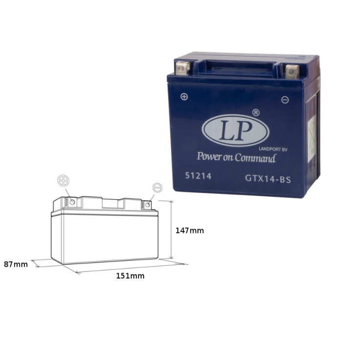 LANDPORT gel battery GTX14-BS 12V 12AH 152X88X147 filled - old product code GTX144 L