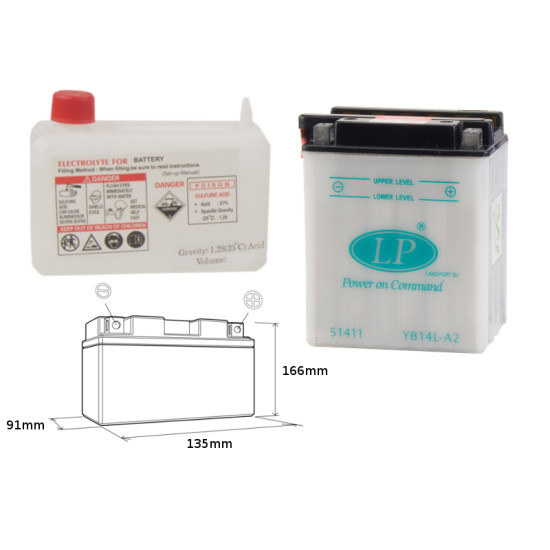 LANDPORT battery YB14L-A2 12V 14AH 135X91X167 Electrolyte filler separately UE2019/1148