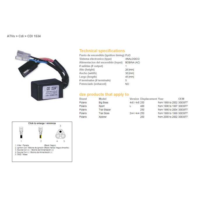 DZE CDI (ignition module) CDI POLARIS 250 '89-'04, 400 SPORT '96-'97