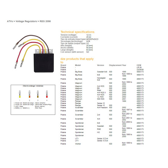 DZE voltage regulator (rectifier) ​​POLARIS 500 98-02 (OEM 4060173) (ESR951)