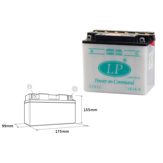 LANDPORT battery YB16B 12V 19AH 175X100X155 without electrolyte filler