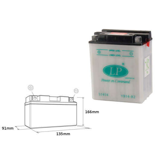 LANDPORT battery YB14-B2 12V 14AH 135X91X167 without electrolyte filler (5)