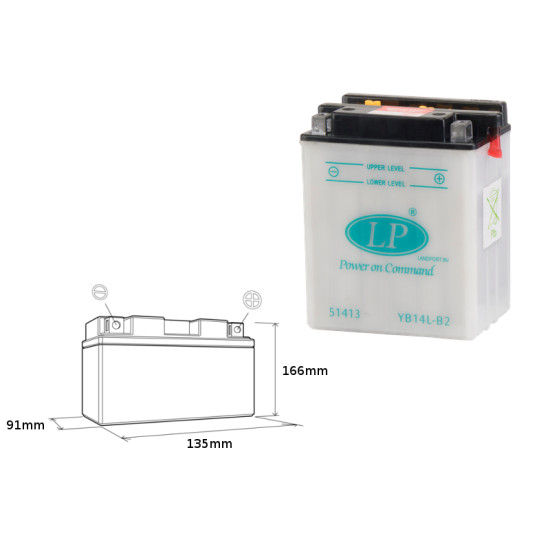 LANDPORT battery YB14L-B2 12V 14Ah 135x91x167 without electrolyte filler (5)