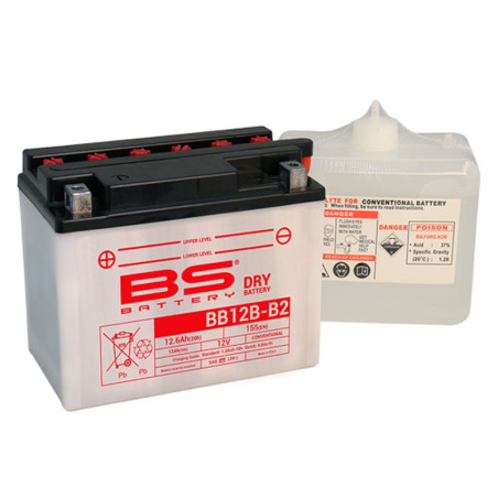 BS 2022/02 akumuliatorius BB12B-B2 (YB12B-B2) 12V 12AH 160X80X160 Elektrolitų užpildas atskirai (155A)  UE2019/1148