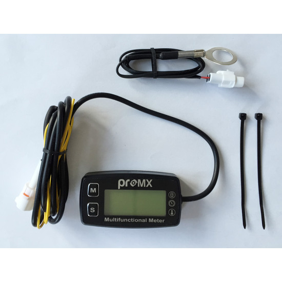 PROMX calculator motorcycle hour meter with tachometer and temperature indicator. Waterproof PR11 (EL)