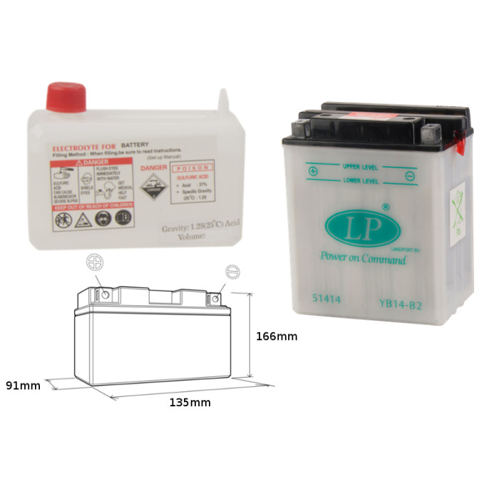 LANDPORT battery YB14-B2 12V 14AH 135X91X167 Electrolyte filler separately UE2019/1148