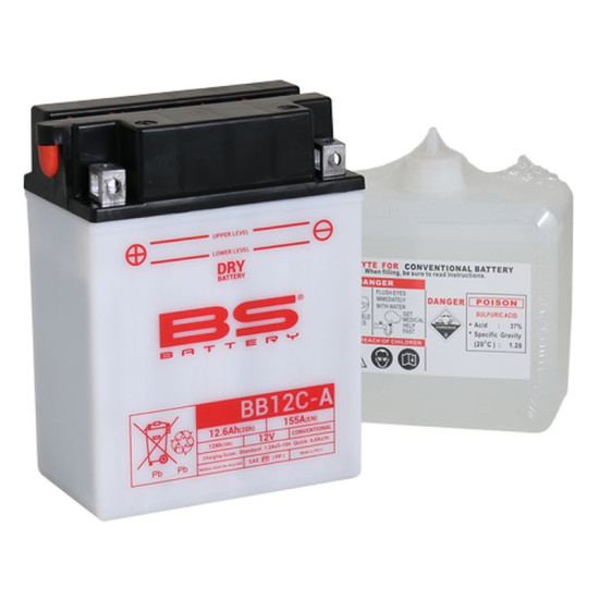 BS 2022/02 battery BB12C-A (YB12C-A) 12V 12AH 134X80X175 Electrolyte filling separately (155A) UE2019/1148