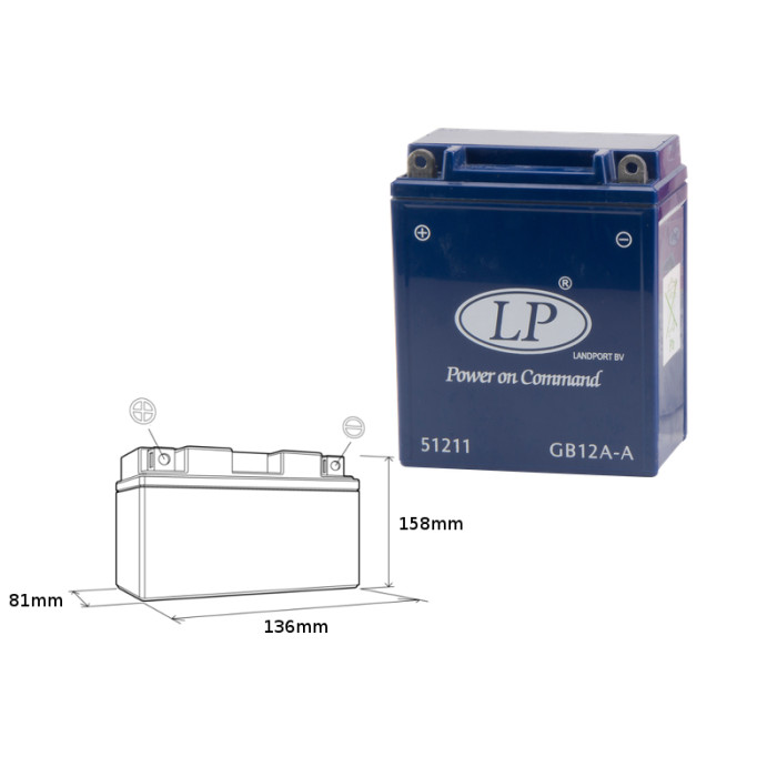 LANDPORT gel battery GB12A-A 12V 12AH 134X80X161 filled
