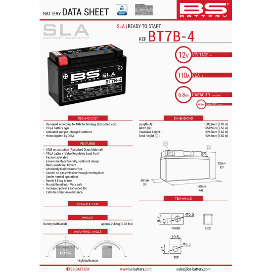 BS akumuliatorius BT7B-4...