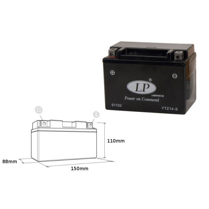 LANDPORT battery YTZ14-S 12V 12AH 150X86X110 (GTZ14S) filled