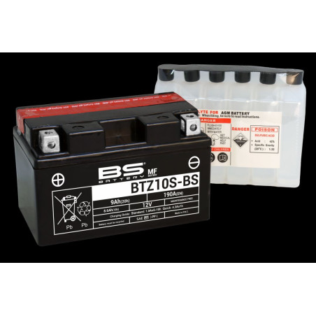 BS akumuliatorius BTZ10S-BS (YTZ10S, YTZ10S-BS) 12V 8,6AH 150X86X95 Elektrolitų užpildas atskirai (190A)  UE2019/1148