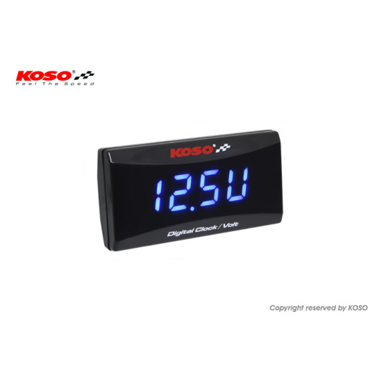 KOSO waterproof voltmeter and clock model SUPER SLIM STYLE (blue display backlight) - (EL)