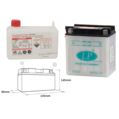 LANDPORT akumuliatorius YB10L-A2 12V 11AH 136X91X146 (GB10LA2) Elektrolitų užpildas atskirai  UE2019/1148