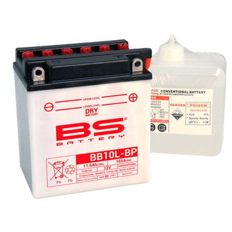 BS 2022/02 akumuliatorius BB10L-BP (BB10L-B) (YB10L-BP) 12V 11AH 135X90X145 Elektrolitų užpildas atskirai (165A)  UE2019/1148