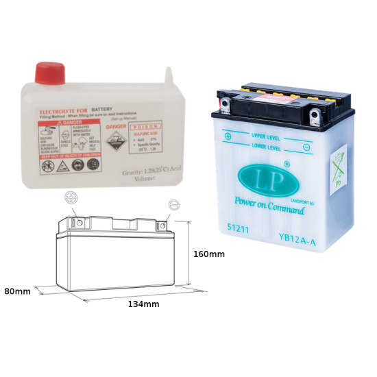 LANDPORT battery YB12A-A 12V 12AH 134X80X160 (GB12AA) Electrolyte filler separately UE2019/1148