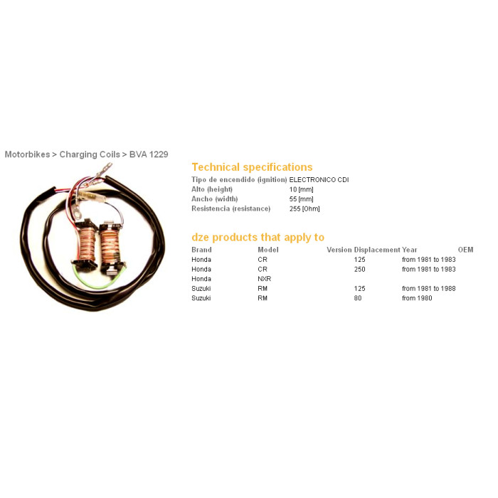 DZE coil excitation (2VNT,, set,) HONDA CR125/250 81-83, SUZUKI RM125 81-88