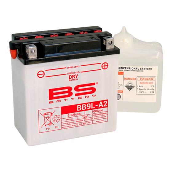 BS 2022/02 battery BB9L-A2 (YB9L-A2) 12V 9AH 135X75X139 Electrolyte filling separately (100A) UE2019/1148