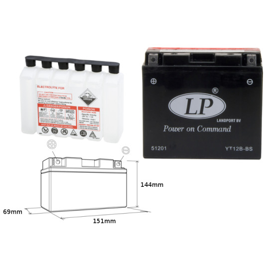 LANDPORT battery YT12B-BS 12V 11AH 151X70X130 Electrolyte filler separately UE2019/1148