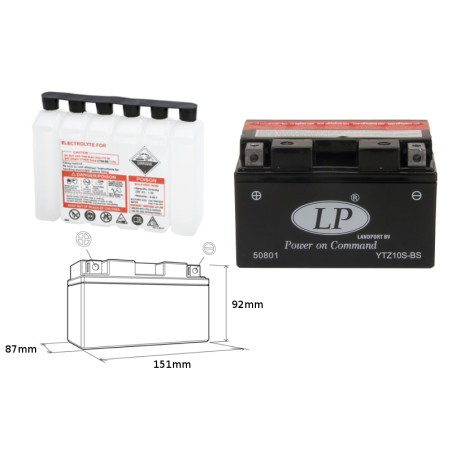 LANDPORT akumuliatorius YTZ10S-BS 12V 8,5AH 151X87X94 Elektrolitų užpildas atskirai (6) UE2019/1148