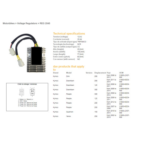 DZE voltage regulator (rectifier) ​​KYMCO XCTING 250/500 '06-11 (ESR921)