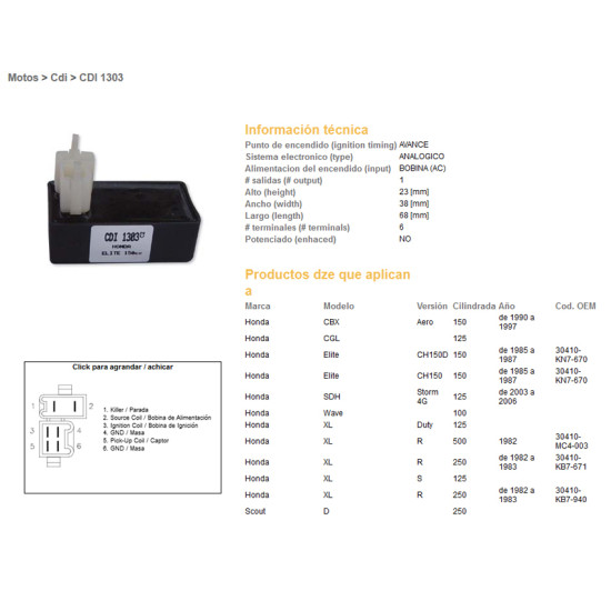 DZE CDI (ignition module) CDI HONDA XL 500R`82, XL 250R`82-83, XL 125S