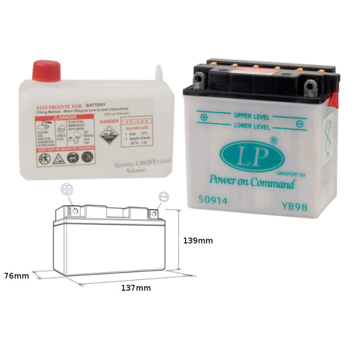 LANDPORT battery YB9-B 12V 9AH 137X76X140 (12N9-4B-1) Electrolyte filler separately UE2019/1148