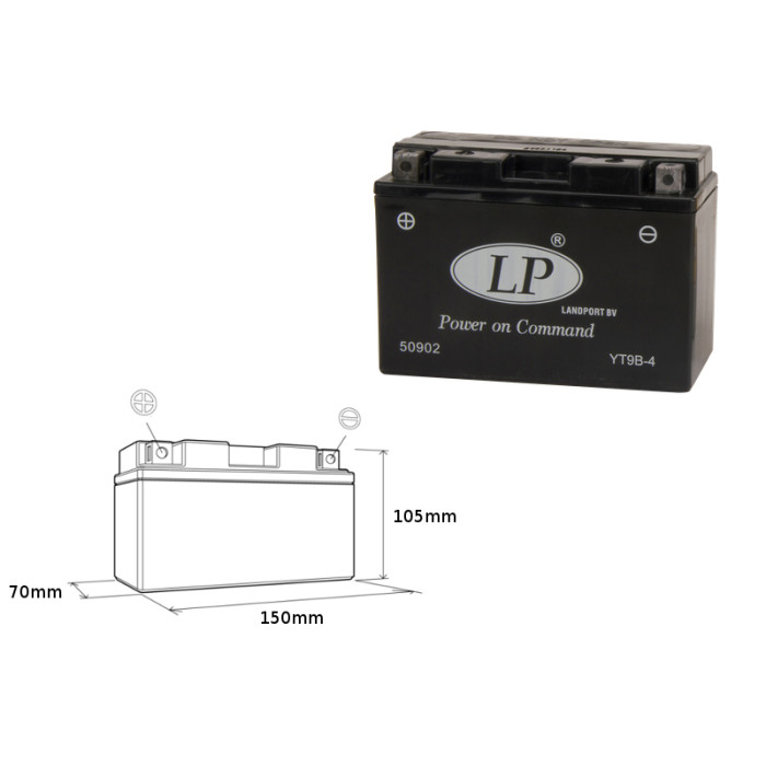 LANDPORT battery YT9B-4 12V 8AH 150X69X105 filled (6)