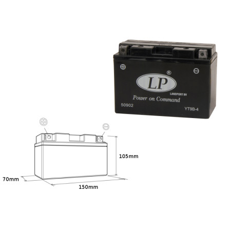 LANDPORT akumuliatorius YT9B-4 12V 8AH 150X69X105 užpildytas (6)
