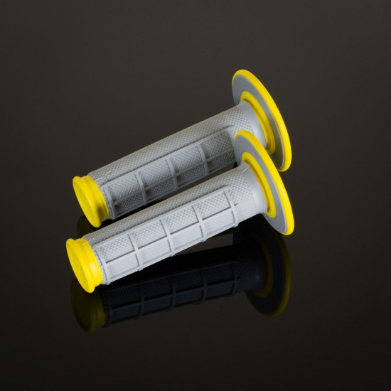 RENTHAL MX Dual Compound Diamond Yellow WAFF Grips, Gray/Yellow