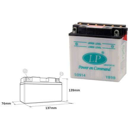 LANDPORT battery YB9-B 12V 9AH 137X76X140 (12N9-4B-1) without electrolyte filler (5)