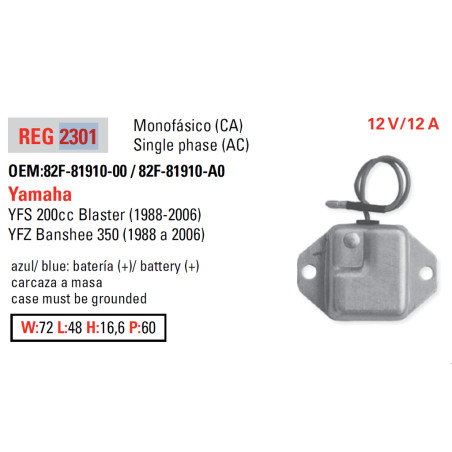 DZE voltage regulator (current rectifier) ​​YAMAHA YFS200 BLASTER 88-06, YFZ350 BANSHEE 88-06