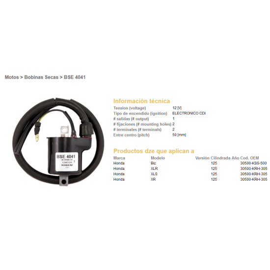 DZE ignition coil (reel) HONDA XLR125, XL125S (30500-KRH-305)
