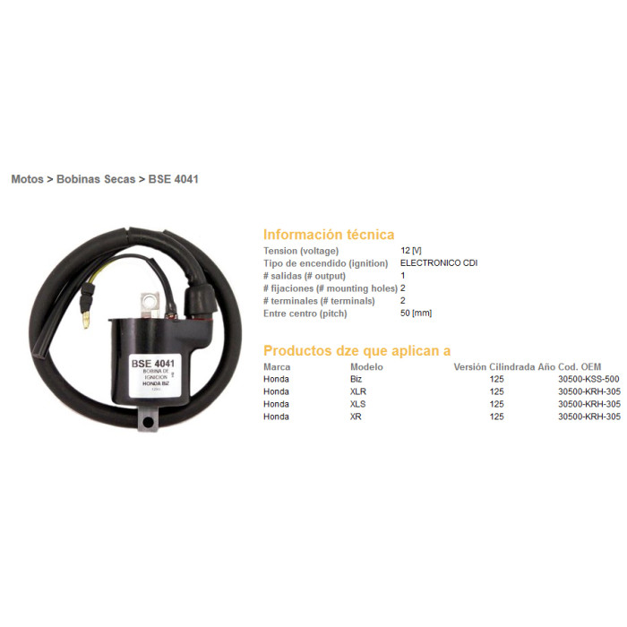 DZE ignition coil (reel) HONDA XLR125, XL125S (30500-KRH-305)
