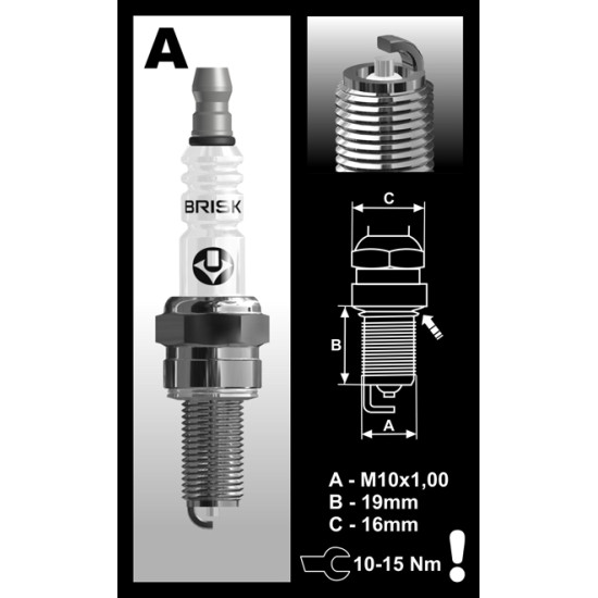 BRISK SILVER RACING spark plug AR10S (CR9E), (CR9EIX)