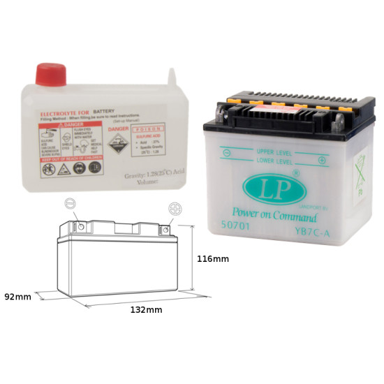 LANDPORT battery YB7C-A 12V 8AH 130X90X114 YAMAHA TW125 Electrolyte filler separately UE2019/1148