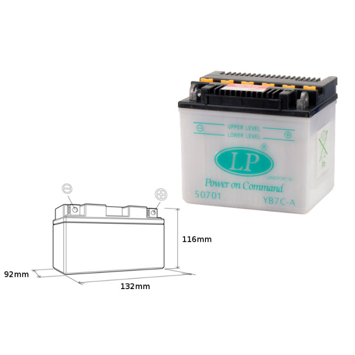 LANDPORT akumuliatorius YB7C-A 12V 8AH 130X90X114 YAMAHA TW125 be elektrolito užpildo (5)